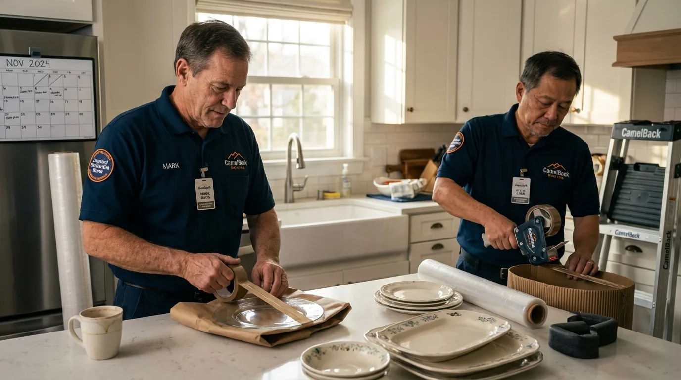 Professional crew packing kitchen dishware in Napoleon, OH
